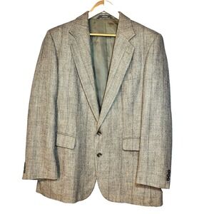 Haggar Imperial Blazer 2 Button Front Mens 44L Gray Tweed Wool Vintage Made USA